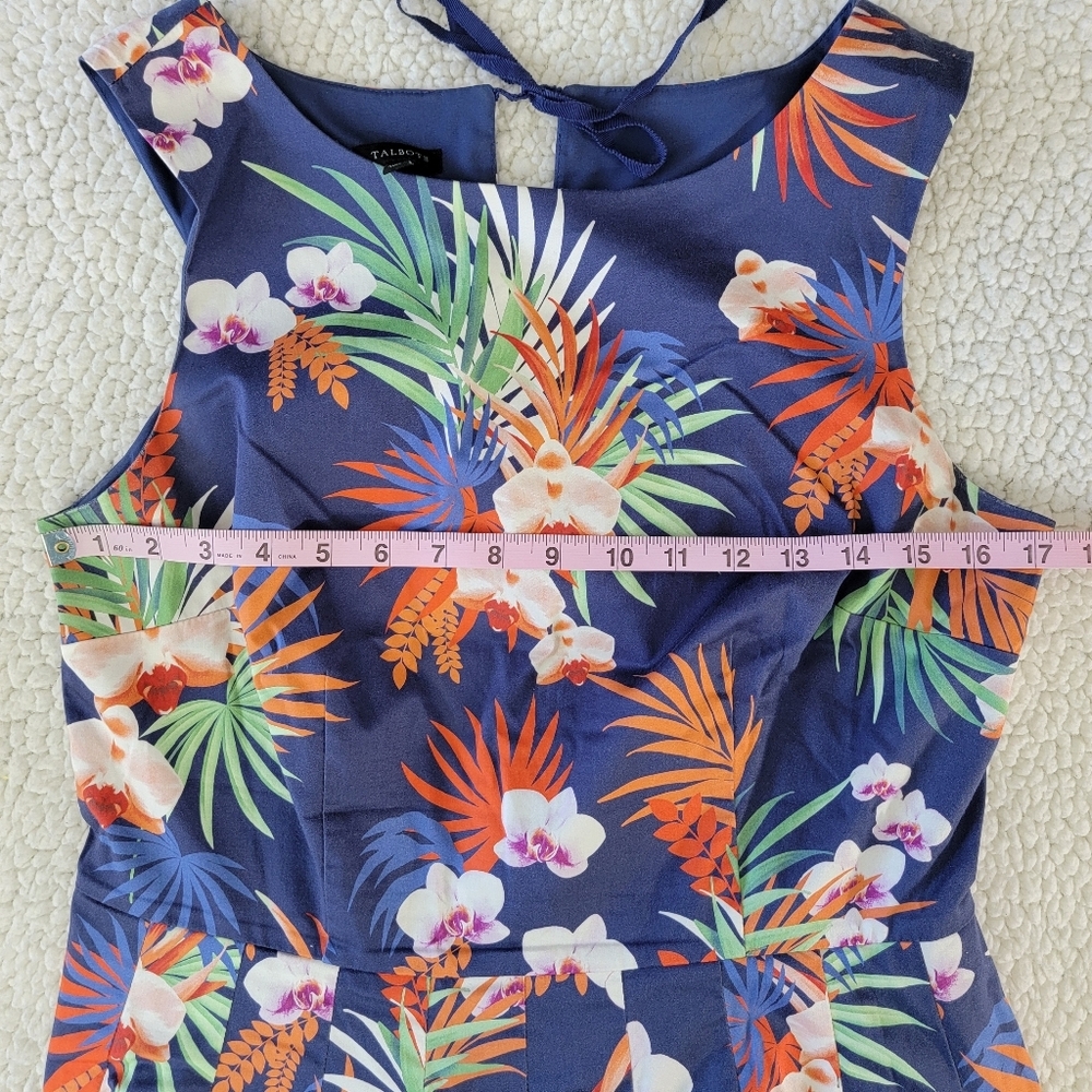 Talbots Tropical Print Sleeveless Lined A Line Dress Blue Orange Pleated Size 8 - Picture 14 of 15